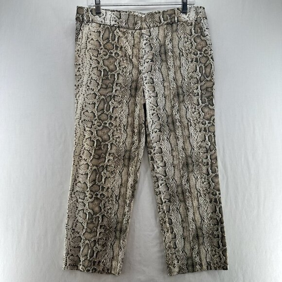 Jules & Leopold Pull-On Crop Pants Womens M Slim Straight Snake Skin Print Beige - Picture 1 of 12
